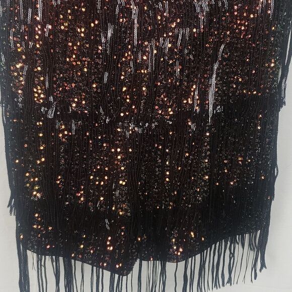 Double Crazy 3XL Copper & Green Sequin Black Tassel Bodysuit - Picture 3 of 10